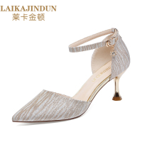 莱卡金顿凉鞋女细跟一字带浅口春款单鞋2019夏季新款女鞋气质高跟鞋仙女风 6681