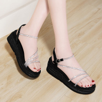 莱卡金顿LAIKAJINDUN夏季简约水钻女款罗马鞋松糕厚底女凉鞋7018