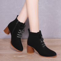 莱卡金顿LAIKAJINDUN时尚秋冬保暖加绒棉鞋粗跟女鞋短筒舒适女靴7085