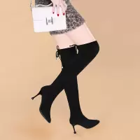 莱卡金顿LAIKAJINDUN【羊猄绒】秋冬尖头细跟长筒靴子瘦瘦靴女鞋高跟女靴子7101
