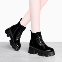 莱卡金顿LAIKAJINDUN秋冬加绒松糕底系带短靴增高女鞋休闲女靴7112