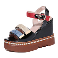 百年纪念Centenary休闲百搭夏季坡跟女鞋松糕厚底防水台拼色女士凉鞋1950