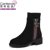 百年纪念Centenary秋冬加绒保暖厚底粗跟短筒女靴子女鞋时尚女短靴2095