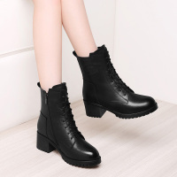 百年纪念Centenary【头层牛皮】秋冬加绒粗跟系带女棉鞋皮鞋短靴女靴子2303