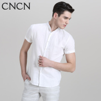 CNCN男士短袖衬衫 纯色亚麻棉排扣修身个性夏季男|NDCJ2106