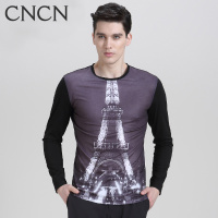 CNCN男士长袖T恤 印花个性时尚浪漫男装修身弹性春装秋装|NTXJ1021