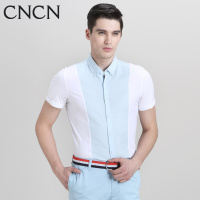 CNCN男士短袖衬衫 天然亚麻清新拼接修身个性男装夏季|NDCJ2013