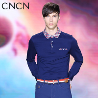 CNCN男士长袖T恤 丝光棉时尚格纹潮流拼接修身男装经典|NTSY3625