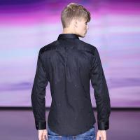 CNCN男士长袖衬衫个性时尚亮片修身男装男衬衫纯棉黑色百搭|
