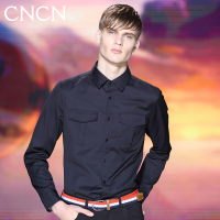 CNCN男士长袖衬衫沉稳大气双面男衬衫修身黑色百搭时尚|