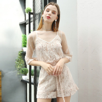 美丽衣橱小清晰工装裤子女2018秋新款时尚火辣蕾丝短款连体裤