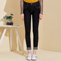 美丽衣橱九分铅笔裤女2018新款时尚百搭纯色卷边修身显瘦裤子潮