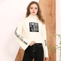 美丽衣橱套头宽松线衫女2018秋新款韩版百搭字母微喇叭袖上衣潮