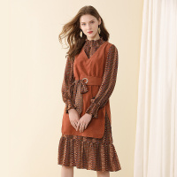 美丽衣橱复古港风碎花两件套女2018冬季新款时尚百搭修身套装潮