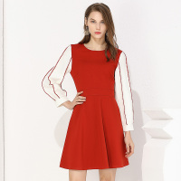 美丽衣橱时尚连衣裙冬2018新款时尚甜美圆领长袖学生显瘦a字裙潮