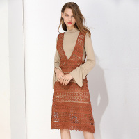 美丽衣橱气质淑女连衣裙女2018冬季新款时尚喇叭袖两件套裙子潮