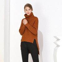美丽衣橱高领毛衣女2018冬季新款时尚百搭纯色长袖燕尾开叉上衣