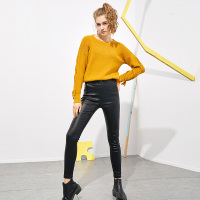 美丽衣橱韩版修身显瘦黑色打底裤女加绒2018冬季新款高腰休闲裤