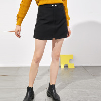 美丽衣橱黑色包臀裙女2018冬季新款时尚百搭纯色高腰显瘦半身裙