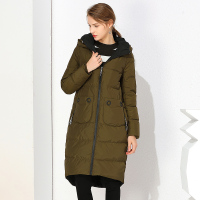 美丽衣橱专柜正品羽绒服女中长款2018冬季新款纯色连帽鸭绒外套