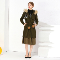 美丽衣橱真毛领貉子毛呢子大衣女2018冬季新款时尚连帽毛呢外套