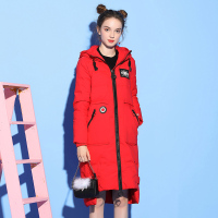 美丽衣橱红色羽绒服女2018冬新款时尚专柜正品纯色中长款外套潮