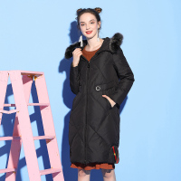 美丽衣橱真毛领羽绒服女狐狸毛领2018新款时尚黑色连帽加厚外套