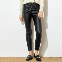 美丽衣橱小脚裤女黑色2019新款时尚高腰系带显瘦潮流休闲裤子潮