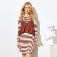 美丽衣橱学院风时尚套装女2019新款韩范条纹连衣裙吊带两件套潮