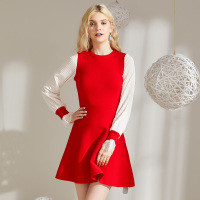 美丽衣橱法国小众线衣裙女2019春新款时尚甜美蕾丝袖口针织衫潮
