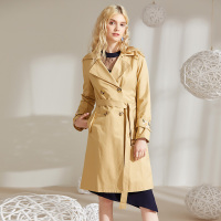 美丽衣橱卡其色风衣外套女2019新款时尚百搭纯色双排扣显瘦外衣