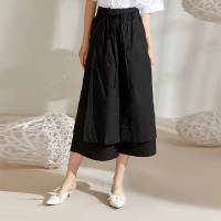 美丽衣橱阔腿裤女黑色高腰2019新款时尚纯色裙裤韩版潮流七分裤