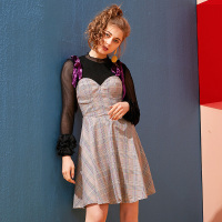 美丽衣橱英伦风格子吊带裙两件套女2019春新款时尚修身学生套装