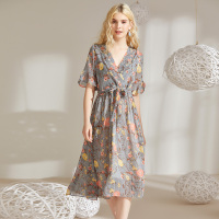 美丽衣橱雪纺印花连衣裙超仙2019春新款沙滩裙小清新显瘦a字裙潮