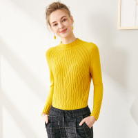 美丽衣橱半高领上衣女2019春新款时尚甜美纯色打底衫显瘦针织衫