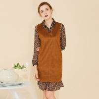 美丽衣橱复古港风套装女2019春装新款碎花长袖连衣裙马甲背心裙