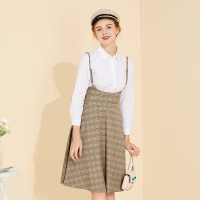 美丽衣橱学院风套装女2019春装新款百搭纯色衬衫格子收腰吊带裙