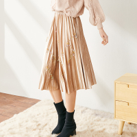 美丽衣橱百褶裙女2019新款时尚纯色亮片钉珠裙子学生大摆半身裙