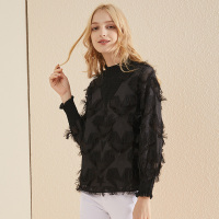 美丽衣橱欧货衬衫长袖2019春新款女式洋气雪纺时尚羽毛流苏上衣