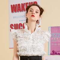 美丽衣橱小清新雪纺上衣女2019夏新款时尚百搭银色小星星衬衫潮