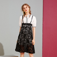 美丽衣橱套装女2019夏季新款潮流白色衬衫蕾丝吊带裙装两件套潮