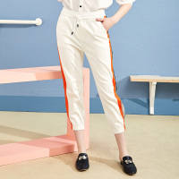 美丽衣橱bf原宿风休闲裤女2019新款时尚松紧腰水钻侧缝洋气裤子