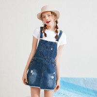 美丽衣橱牛仔背带裙女2019夏季新款尚破洞半身裙韩版显瘦连衣裙