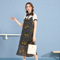 美丽衣橱吊带裙套装女2019新款时尚复古港风印花宽松显瘦两件套