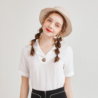 美丽衣橱2019夏装新品白色翻领韩范儿上衣显瘦百搭修身衬衫女 潮
