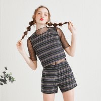 美丽衣橱套装女2019夏季新款个性时尚条纹无袖上衣高腰短裤潮