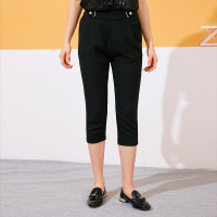 美丽衣橱七分哈伦裤女2019夏新款时尚百搭黑色高腰显瘦休闲裤子