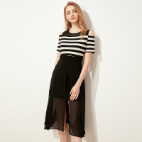 美丽衣橱性感露肩燕尾裙女2019夏新款时尚百搭韩版高腰连衣裙潮