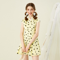 美丽衣橱中式改良版旗袍2019夏新款时尚印花高腰显瘦洋气连衣裙