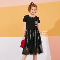 美丽衣橱时尚套装女两件套夏新款韩版短袖T恤高腰修身纱半身裙